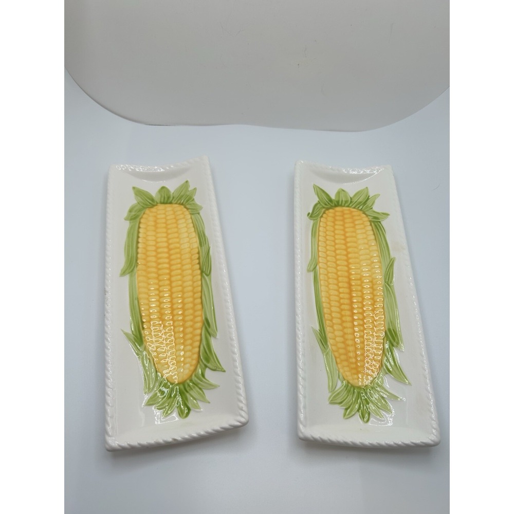 Set of 2 Vintage Ceramic Corn Cob‎ Holder Dishes JAPAN